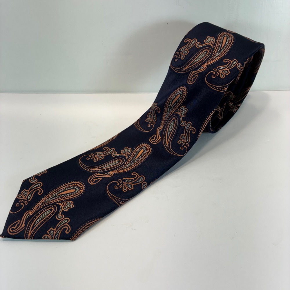 Alexander Julian Colours Mens Navy Blue Gold Paisley Polyester Necktie Tie